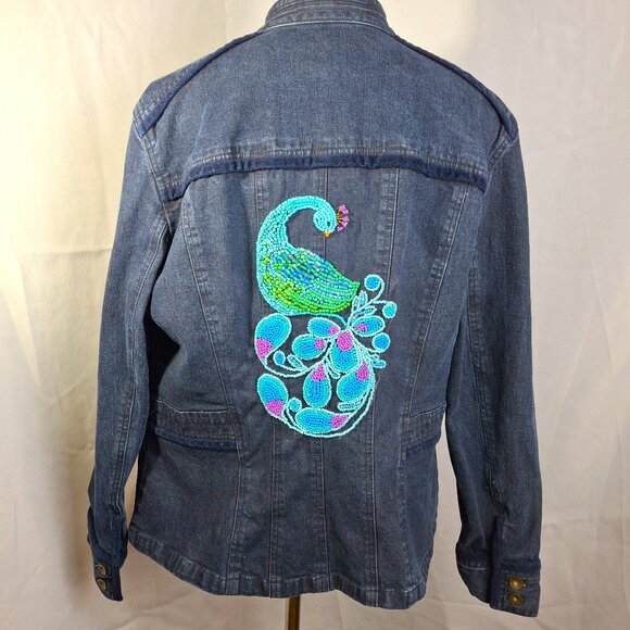 Beaded Embellished Denim Jacket Upcycled Jean Jacket - Picture 1 of 7